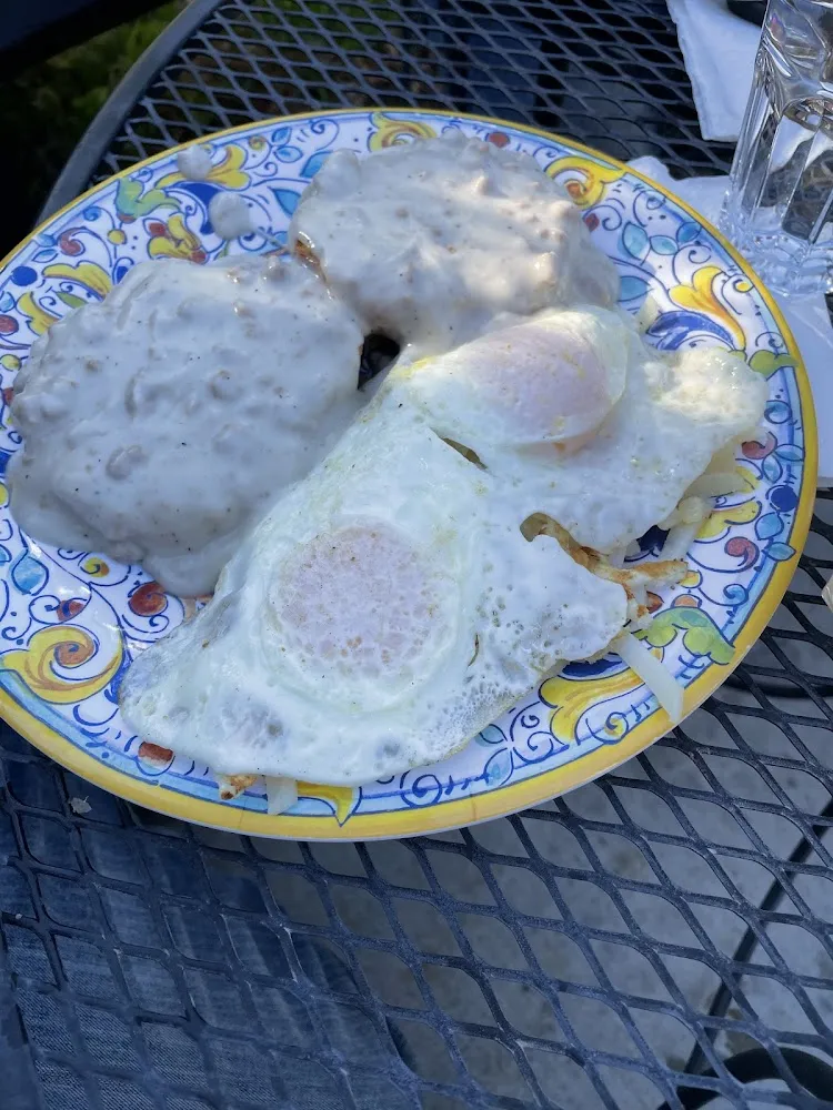 Sausage Gravy over Biscuits with Eggs